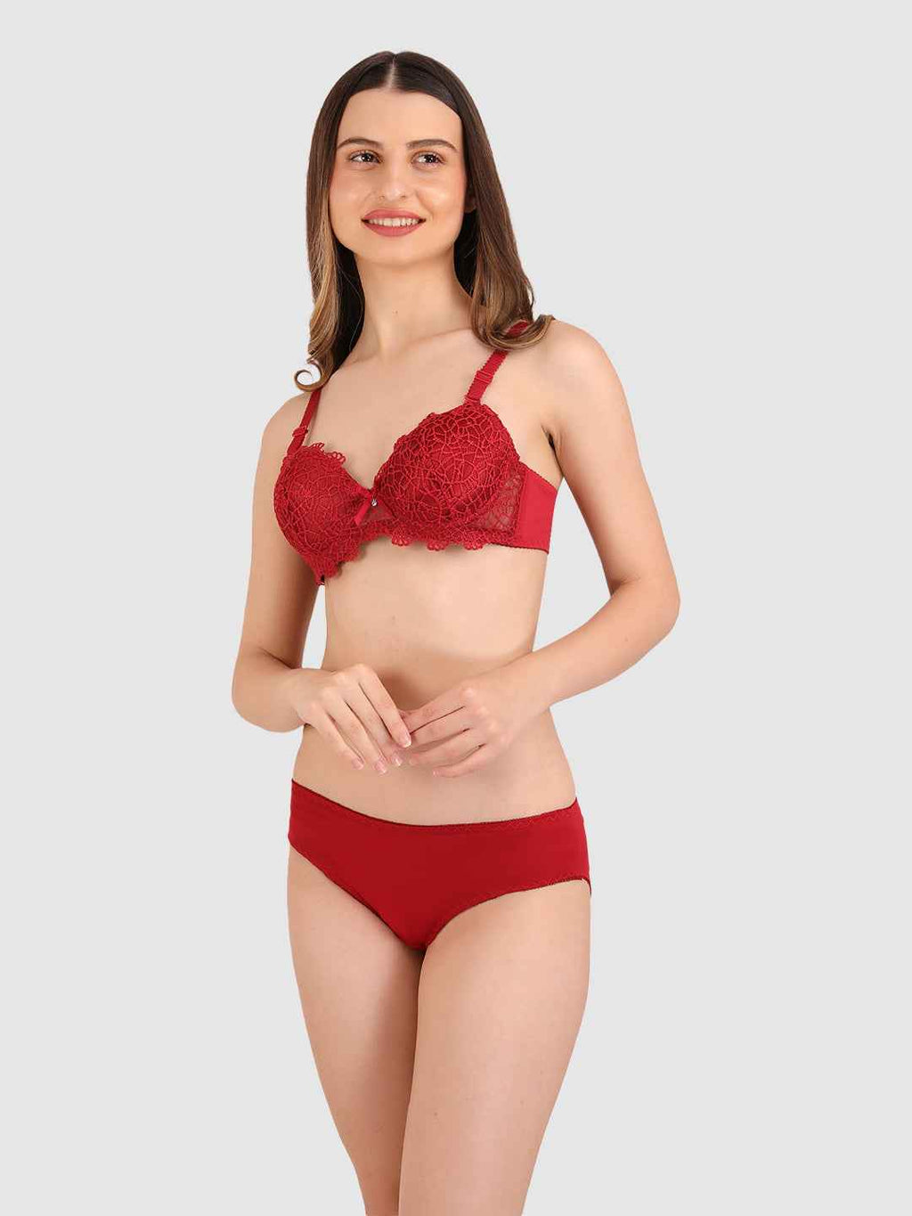 Women Maroon Parisian Cut Heavily Padded Push up Lingerie Set