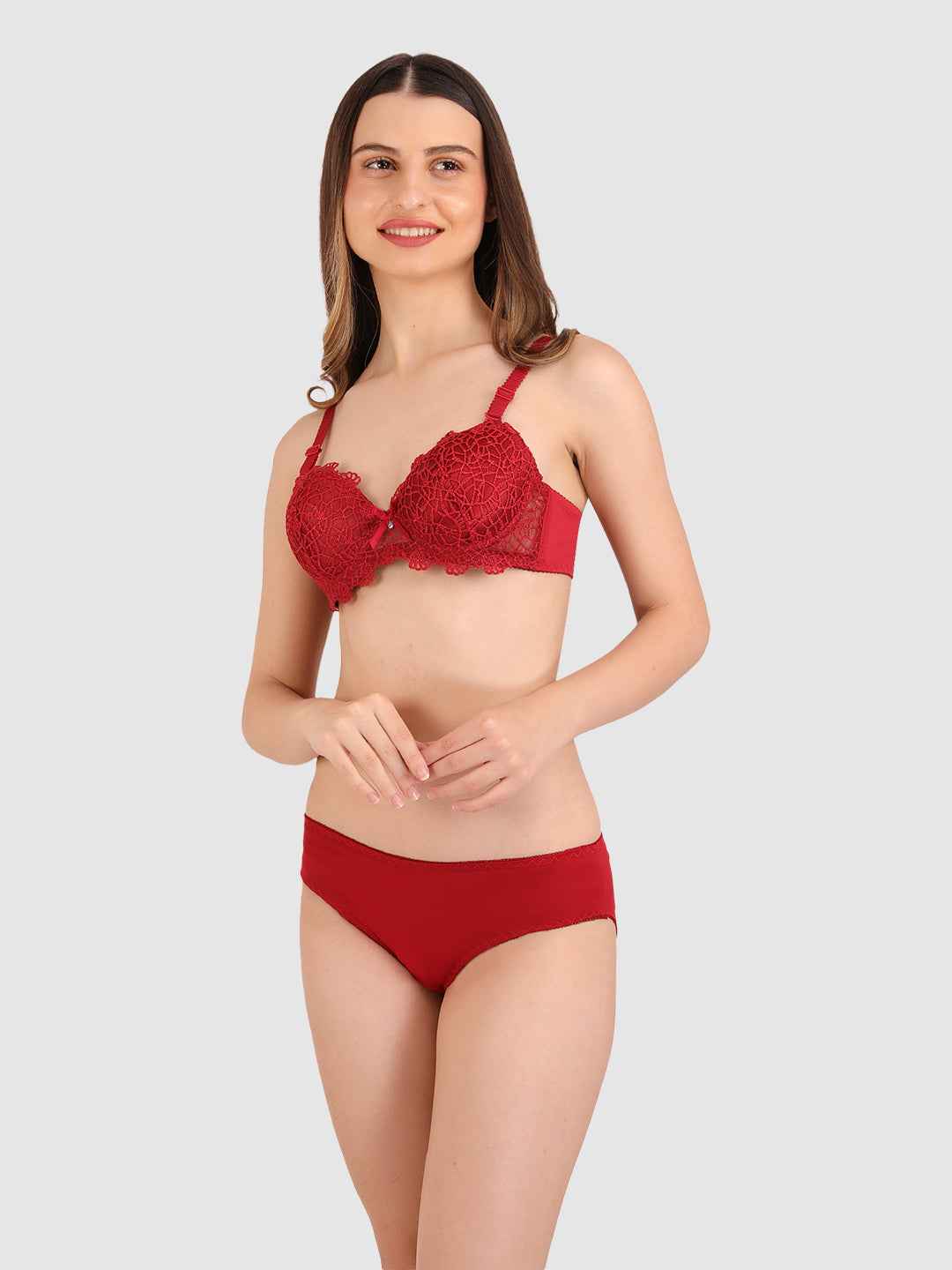 Women Maroon Parisian Cut Heavily Padded Push up Lingerie Set