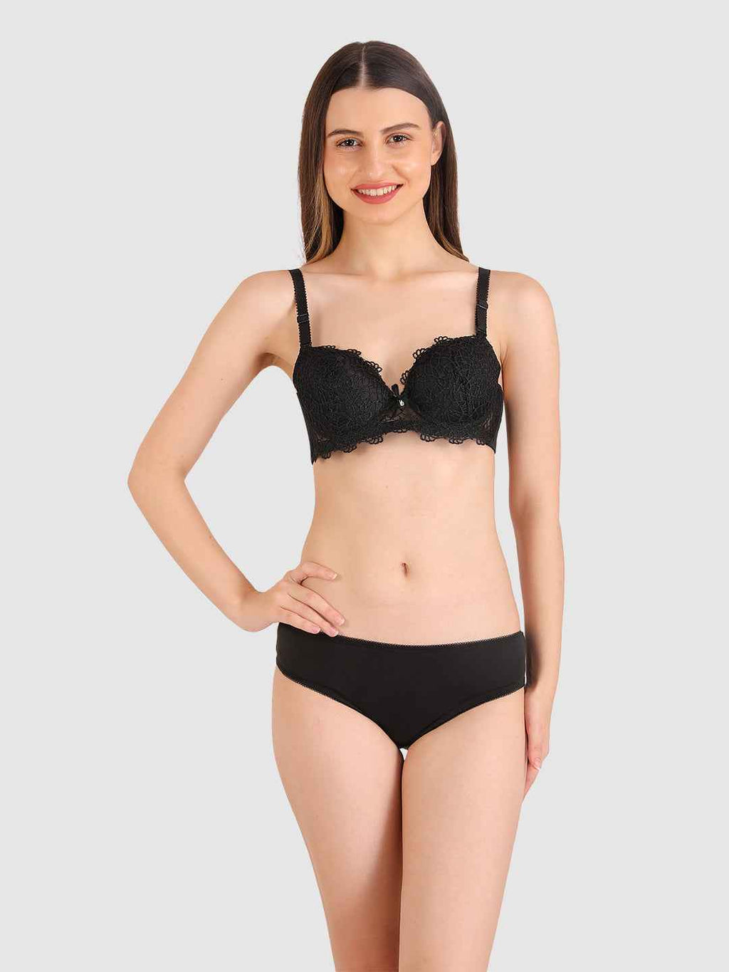 Women Black Parisian Cut Heavily Padded Push up Lingerie Set