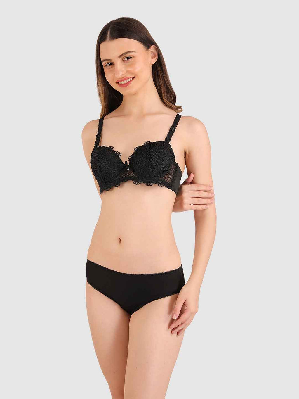 Women Black Parisian Cut Heavily Padded Push up Lingerie Set