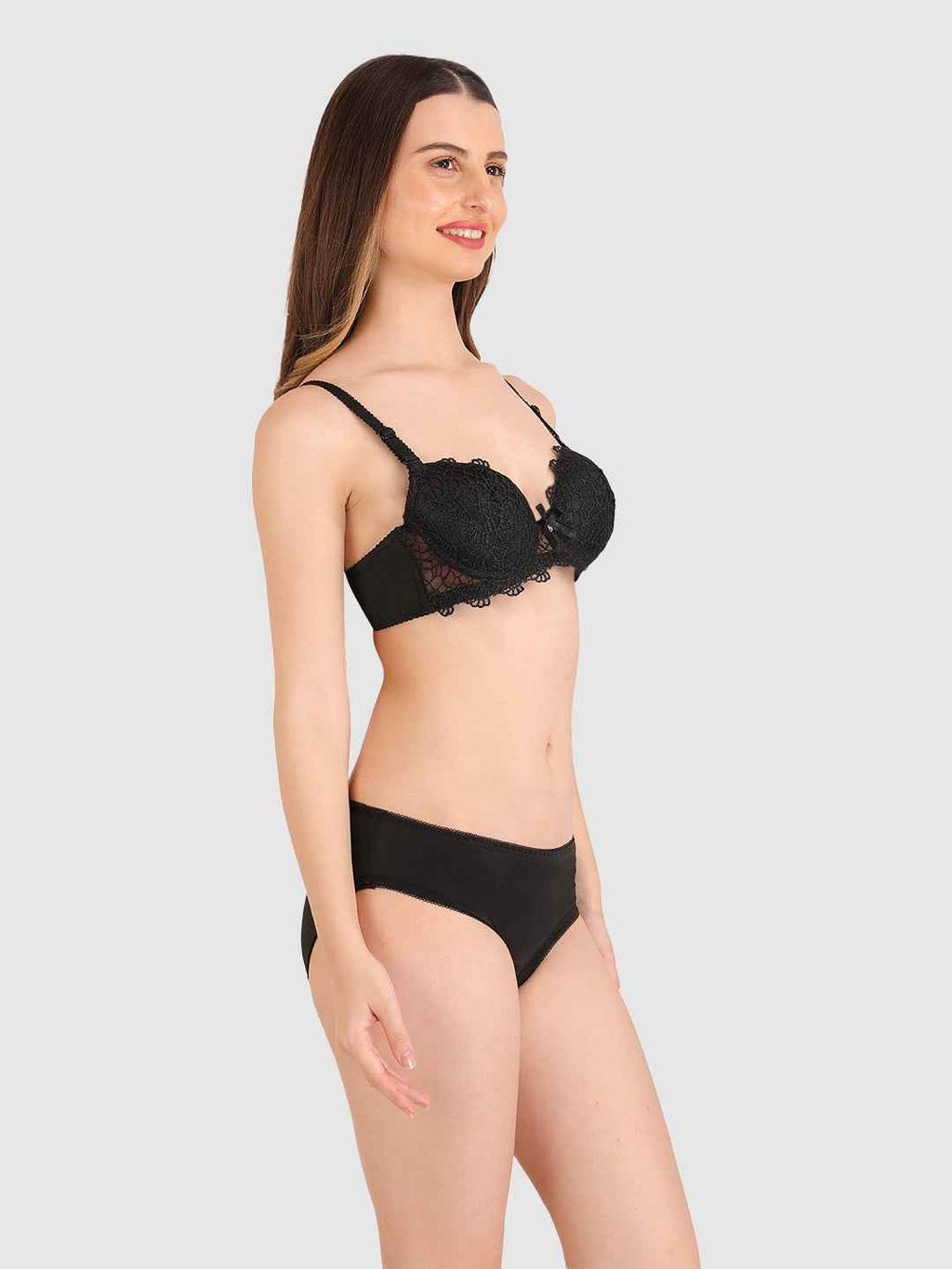 Women Black Parisian Cut Heavily Padded Push up Lingerie Set