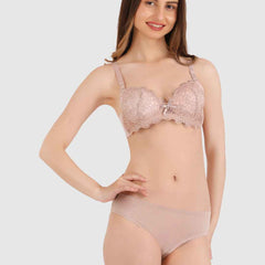 Women Nude Parisian Cut Heavily Padded Push up Lingerie Set