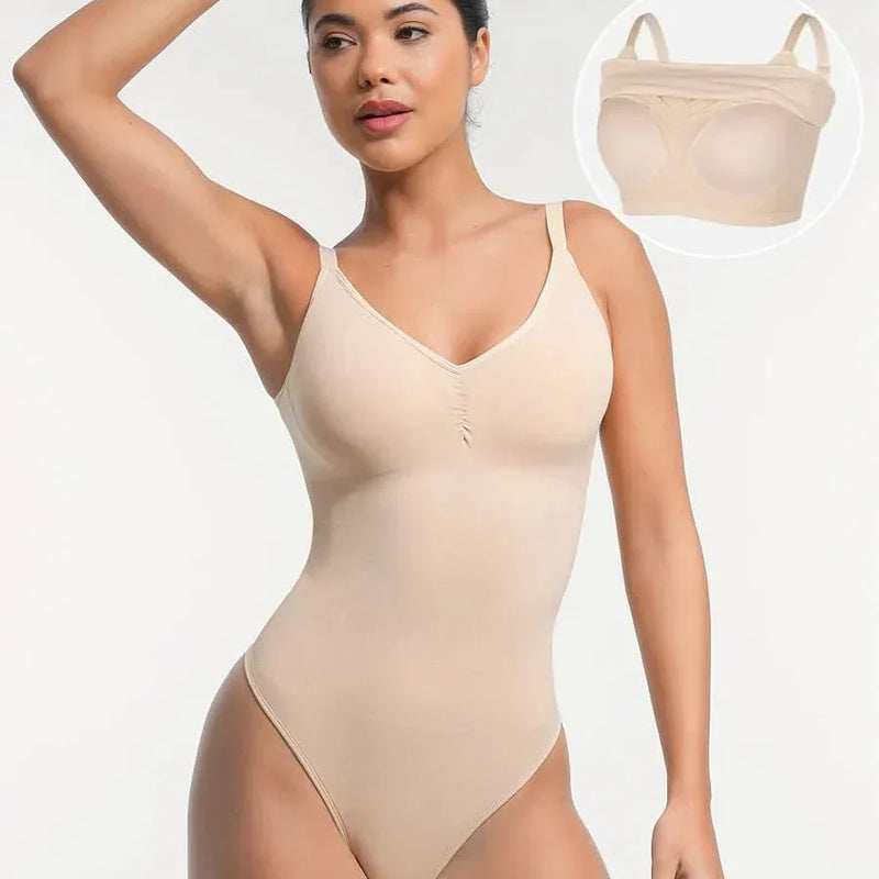 Built-in Bra Waist and Tummy Control Thong Bodysuit