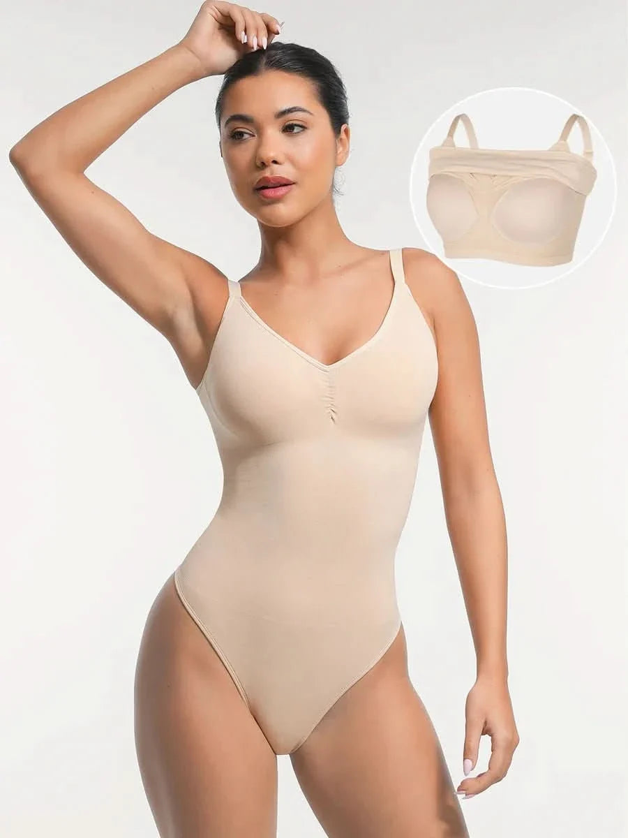 Built-in Bra Waist and Tummy Control Thong Bodysuit