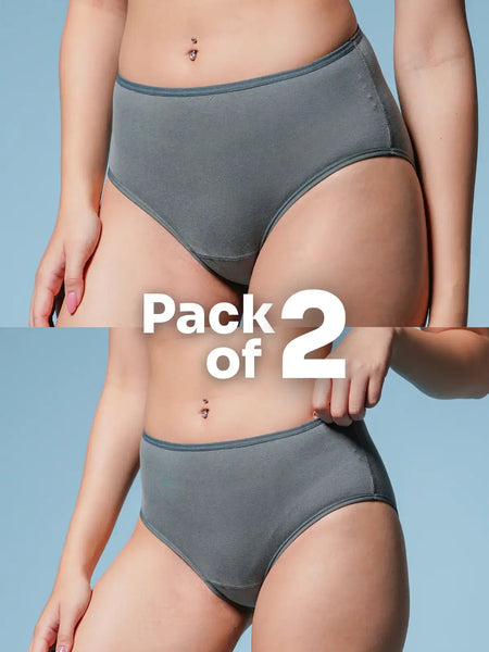 2 Pack - Grey Mid-waist Absorbent Underwear