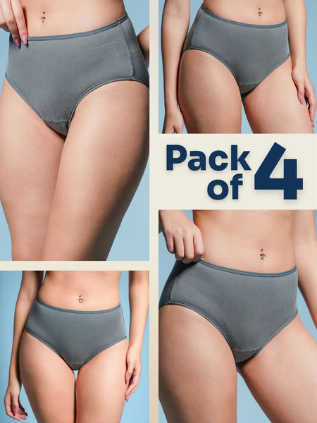 A four-panel collage of a grey underwear with a 