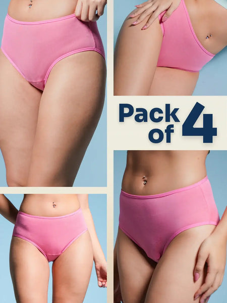 four-panel collage of pink underwear with a Pack of 4 text overlay 