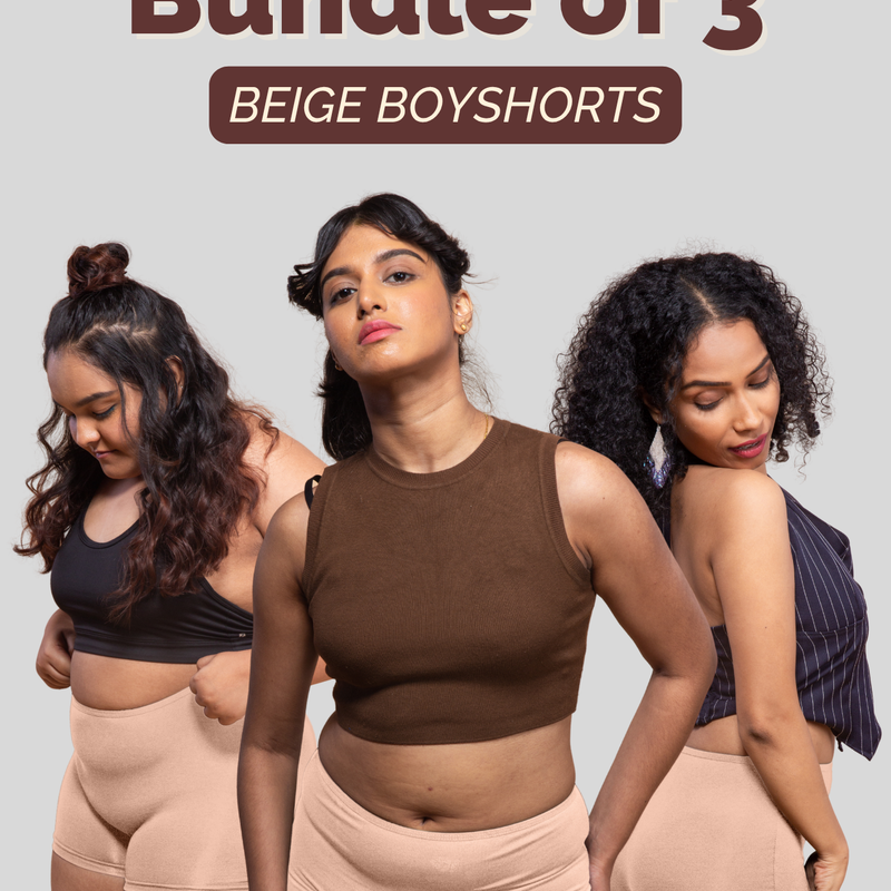 Beige Bundle of 3 Modal Fabric Boyshorts for Women | Tilt Intimates
