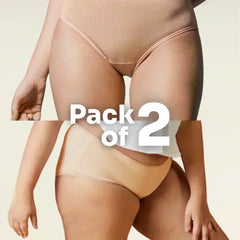 Beige women's underwear with 'Pack of 2' text on a beige background