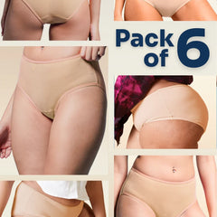 6 Pack - Beige Mid-waist Absorbent Underwear