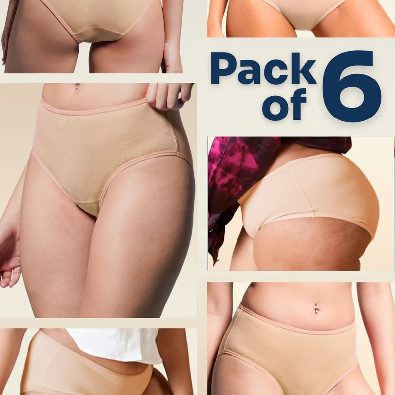 6 Pack - Beige Mid-waist Absorbent Underwear