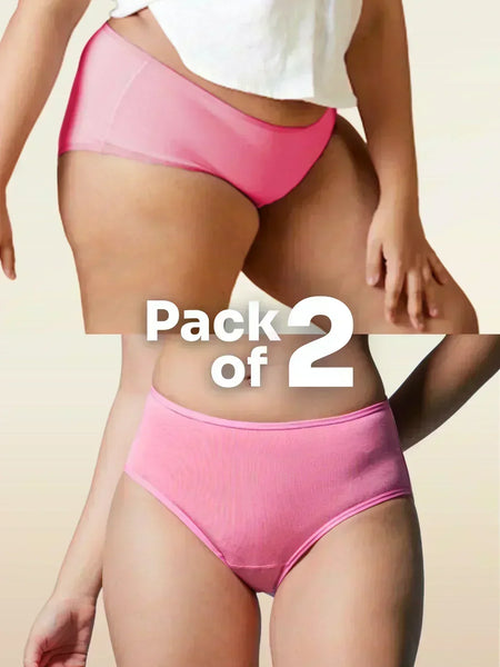 Person wearing pink underwear with a beige background and text 'Pack of 2'.