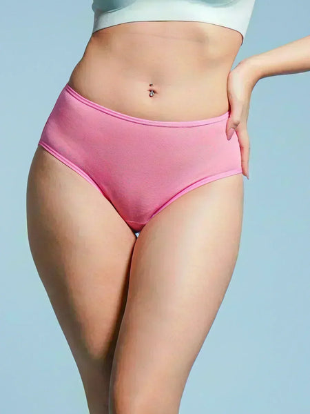 Person wearing pink underwear against a light blue background