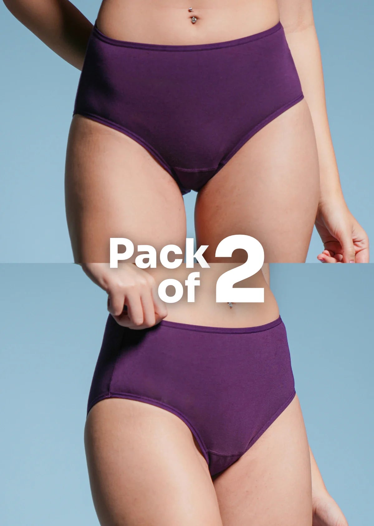 Purple underwear pack of 2 on a light blue background