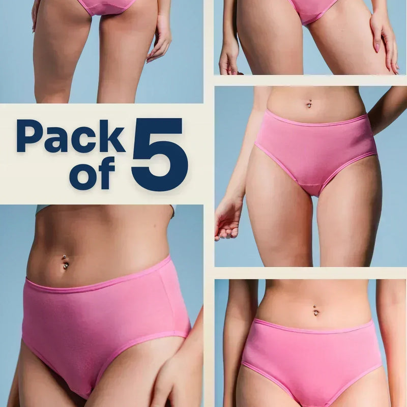 5 Pack - Pink Mid-waist Absorbent Underwear