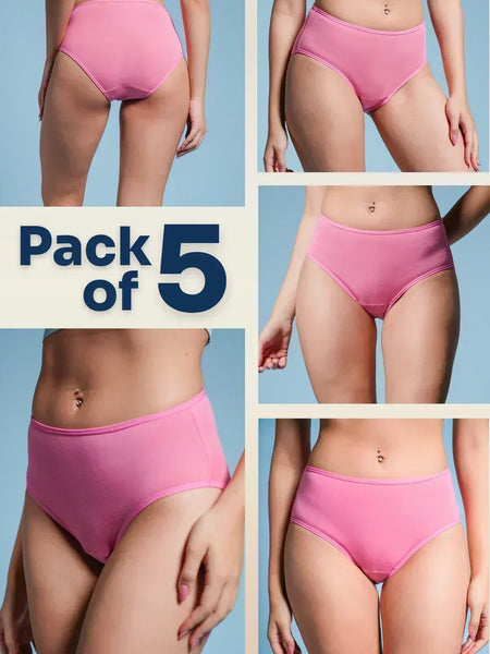 5 Pack - Pink Mid-waist Absorbent Underwear