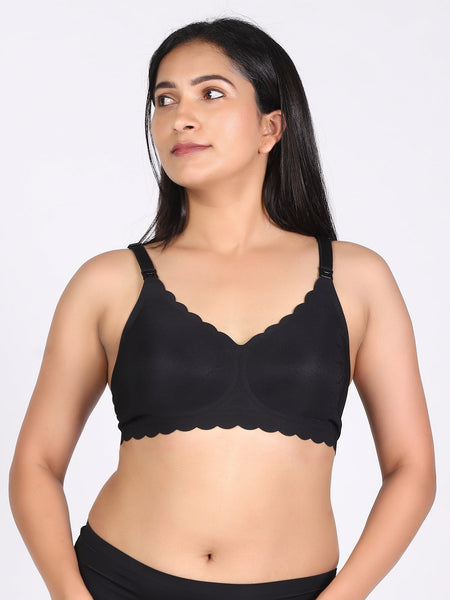 MamaEase Seamless Wirefree Padded Nursing Bra Black