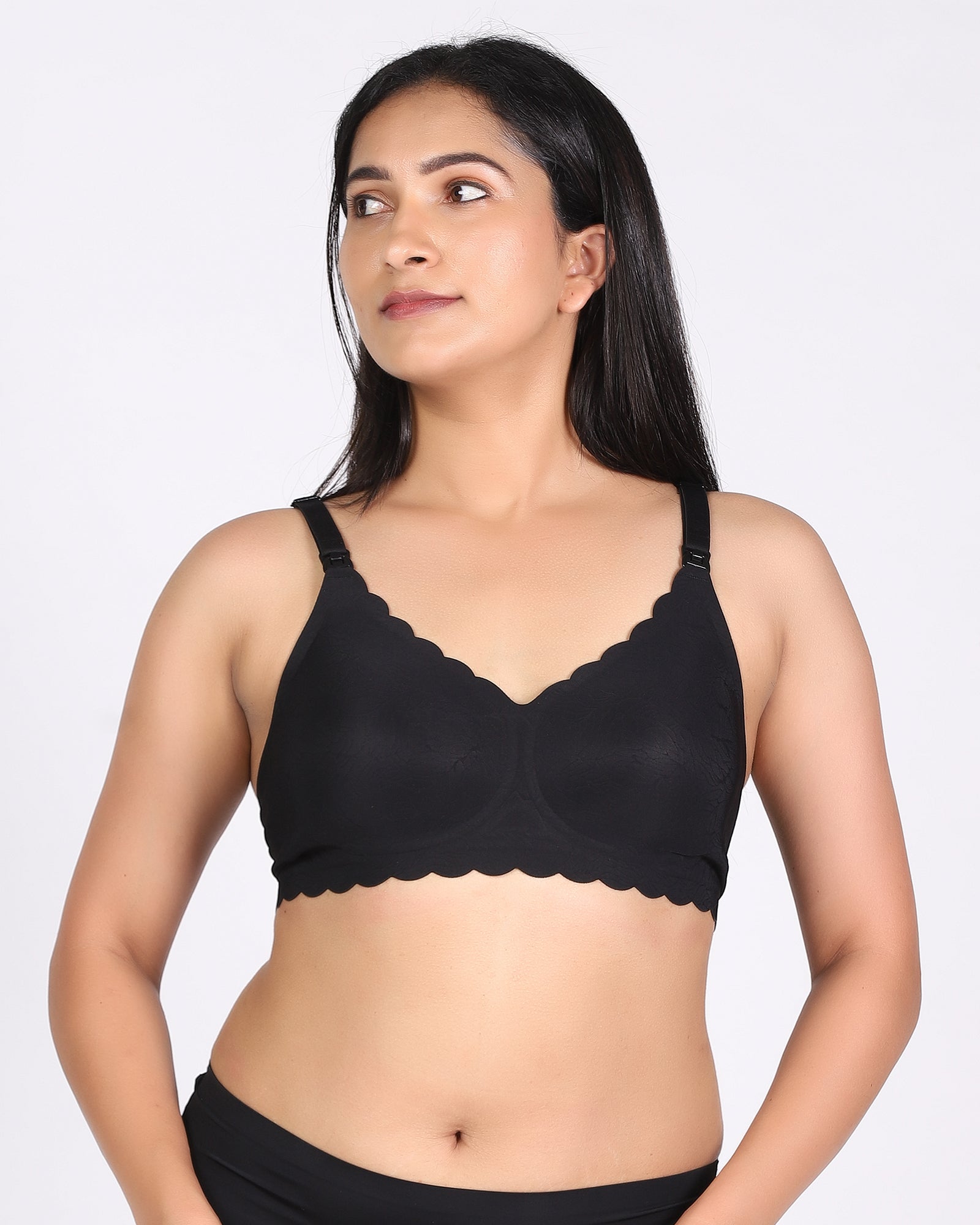 MamaEase Seamless Wirefree Padded Nursing Bra Black