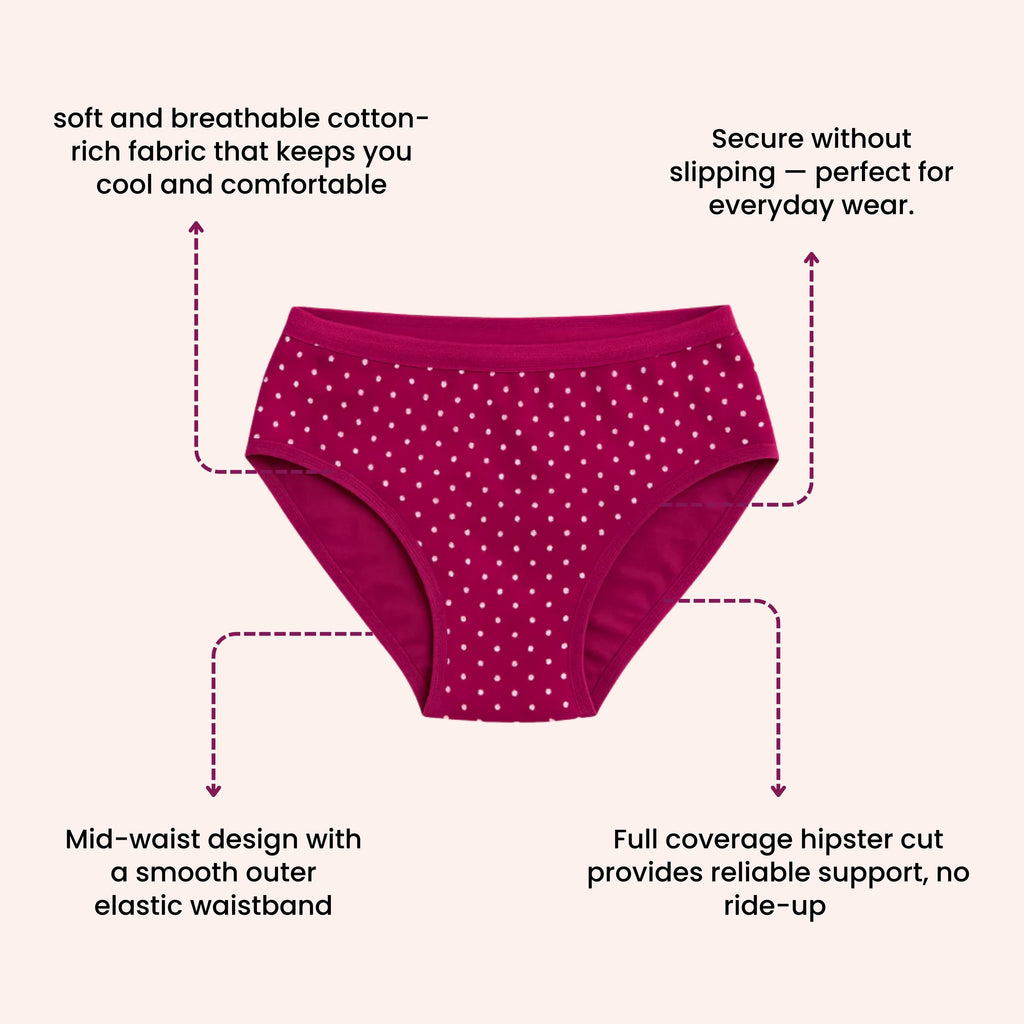 Mid Waist Cotton Hipster Panties (Pack of 5)