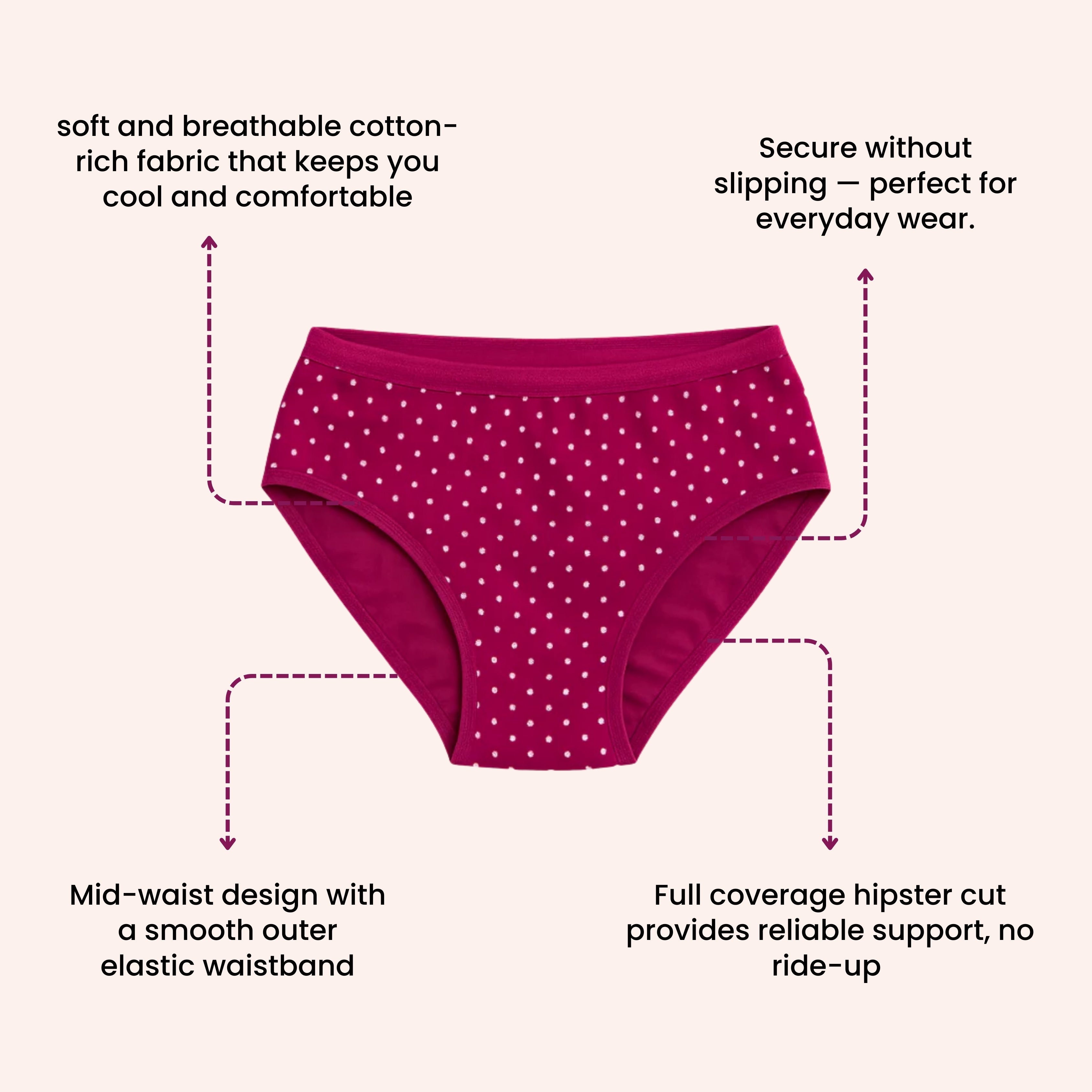 Mid Waist Cotton Hipster Panties (Pack of 5)
