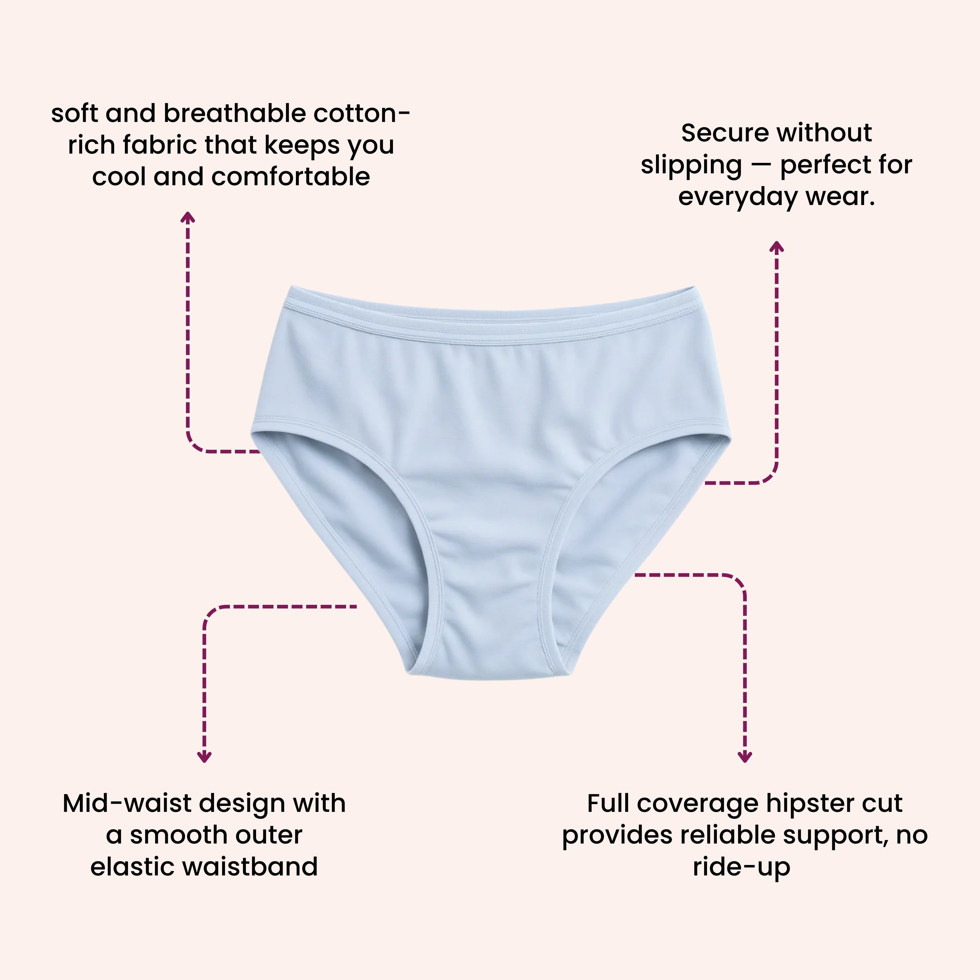 Mid Waist Hipster Panty (Outer Elastic-Plain)