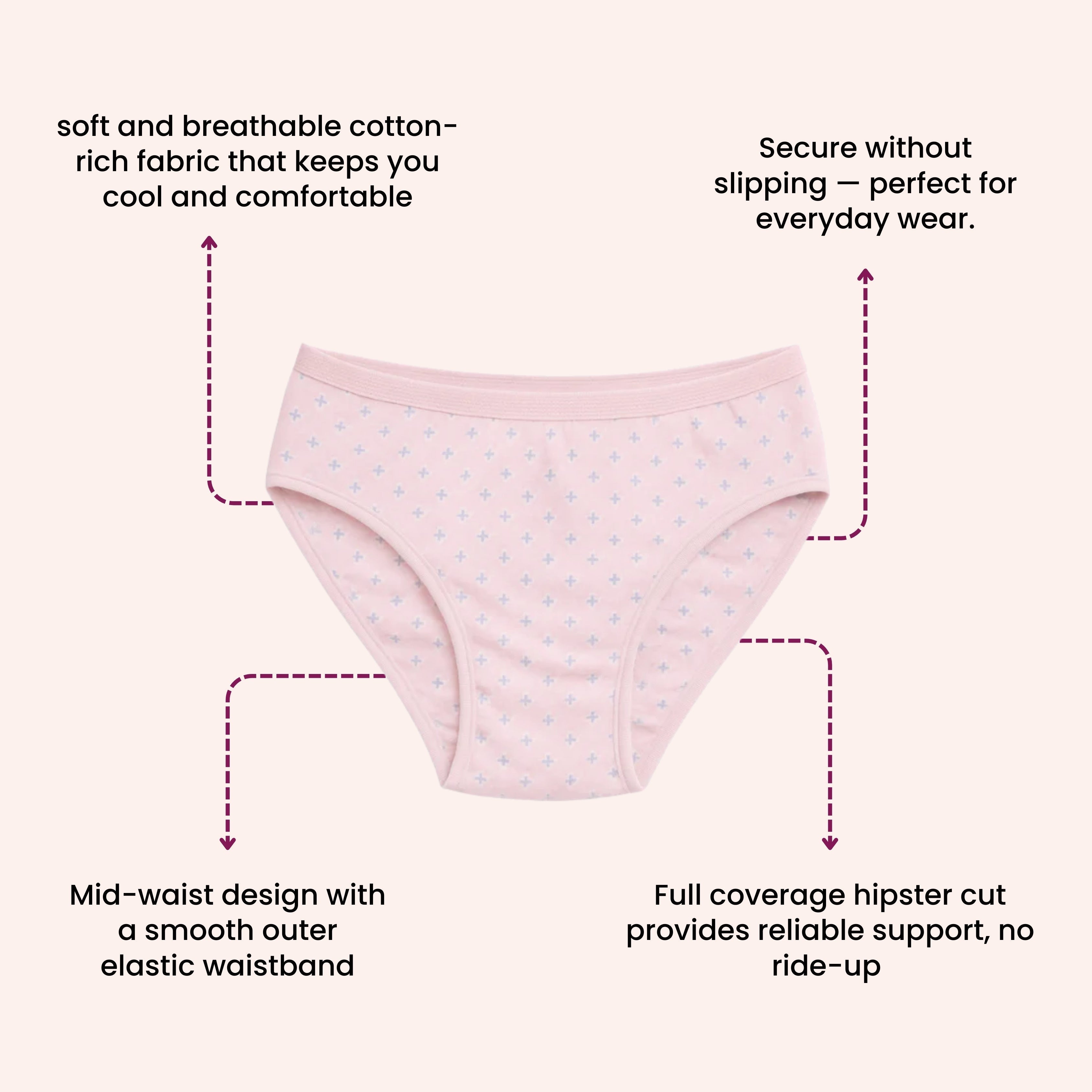 Mid Waist Hipster Panty (Outer Elastic-Printed)