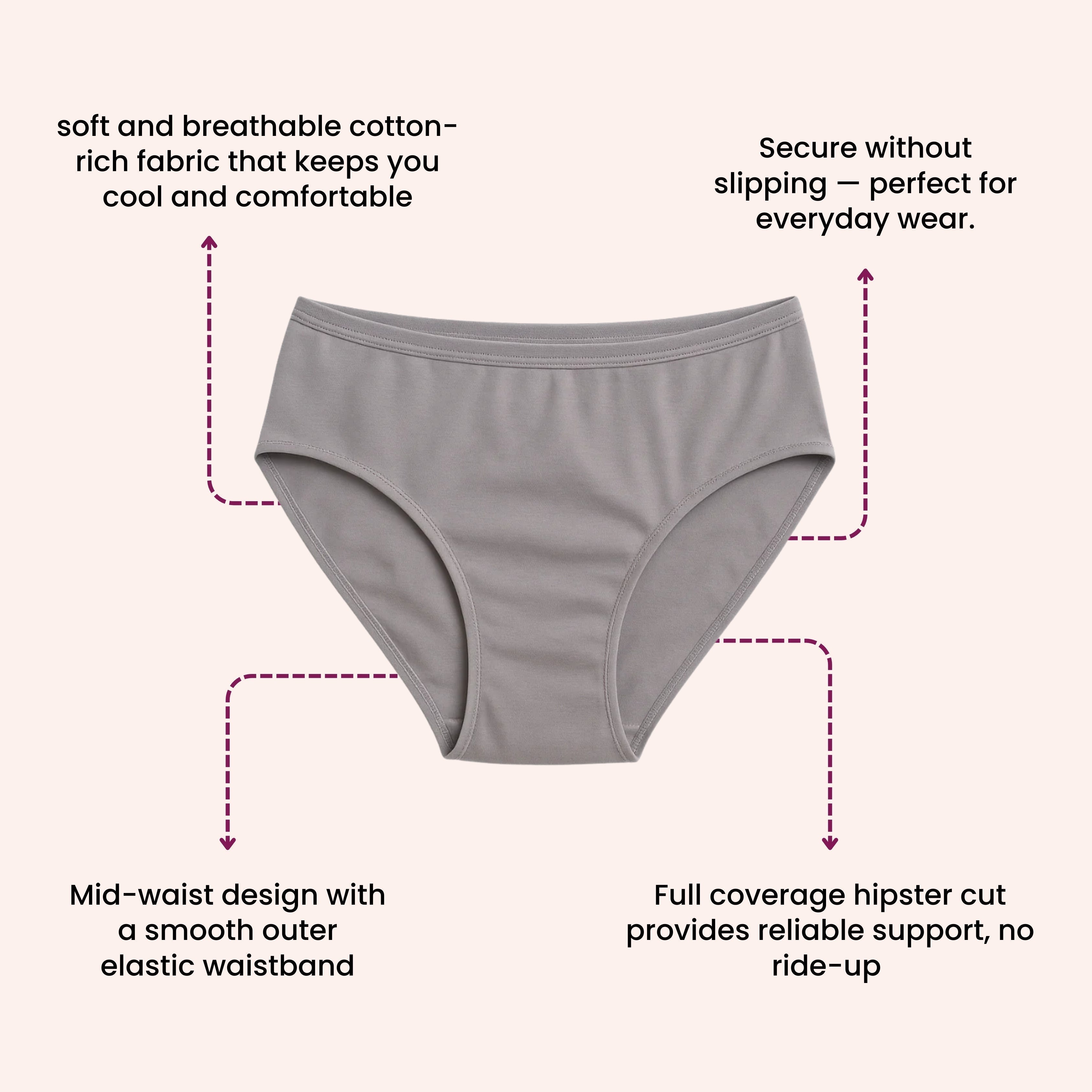 Women’s Cotton Hipster Panties – Mid Waist ( pack of 5 )