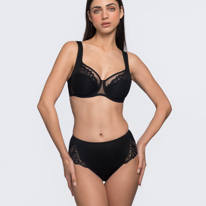 Dominique black bra side profile – most comfortable womens bra cotton-lined cups by YOBO