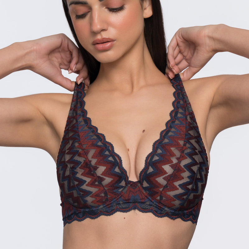 Eloise blue-maroon lace bralette back view – stylish fashion bra for women by YOBO
