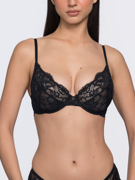 Fabienne black lace bra back view – stylish fashion lingerie online by YOBO