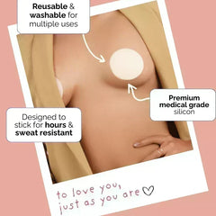 Product advertisement with text about reusable and washable design on a pink background