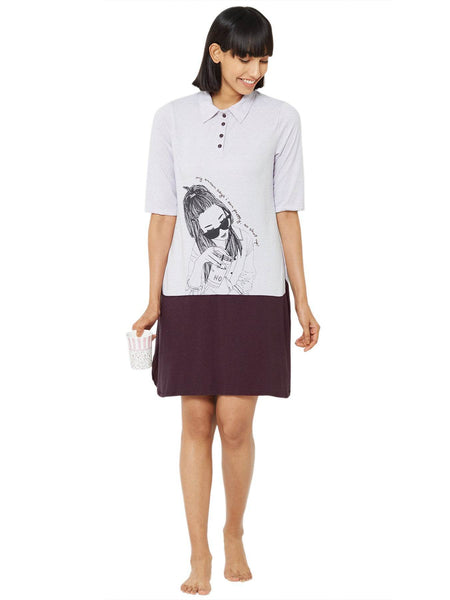 SOIE Woman - Printed Sleepshirt with Collar - -for Women