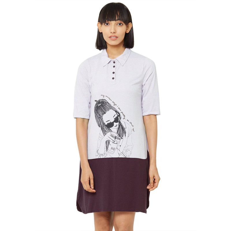 SOIE Woman - Printed Sleepshirt with Collar - -for Women