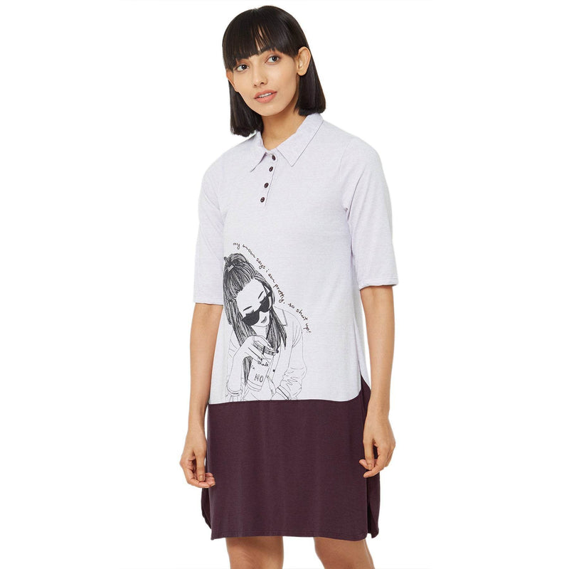 SOIE Woman - Printed Sleepshirt with Collar - -for Women
