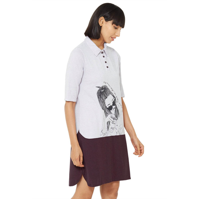 SOIE Woman - Printed Sleepshirt with Collar - -for Women