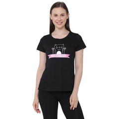SOIE Woman - Half Sleeve Printed Soft Cotton Modal Lounge T-shirt - -for Women