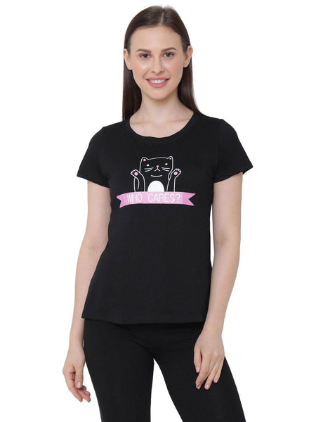 SOIE Woman - Half Sleeve Printed Soft Cotton Modal Lounge T-shirt - -for Women