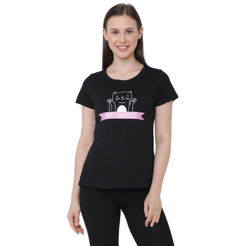 SOIE Woman - Half Sleeve Printed Soft Cotton Modal Lounge T-shirt - -for Women
