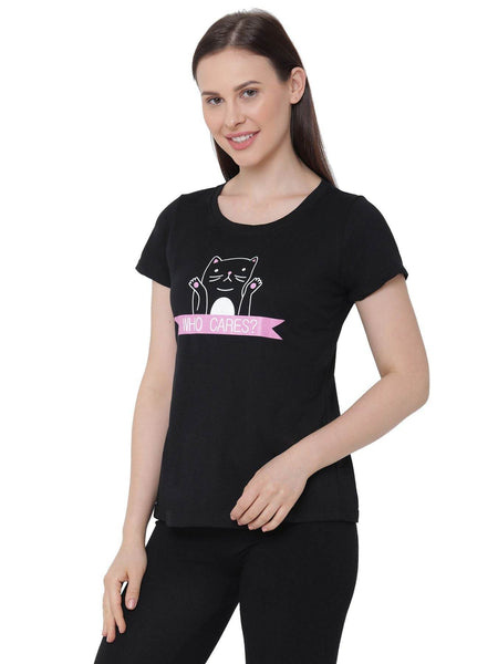 SOIE Woman - Half Sleeve Printed Soft Cotton Modal Lounge T-shirt - -for Women