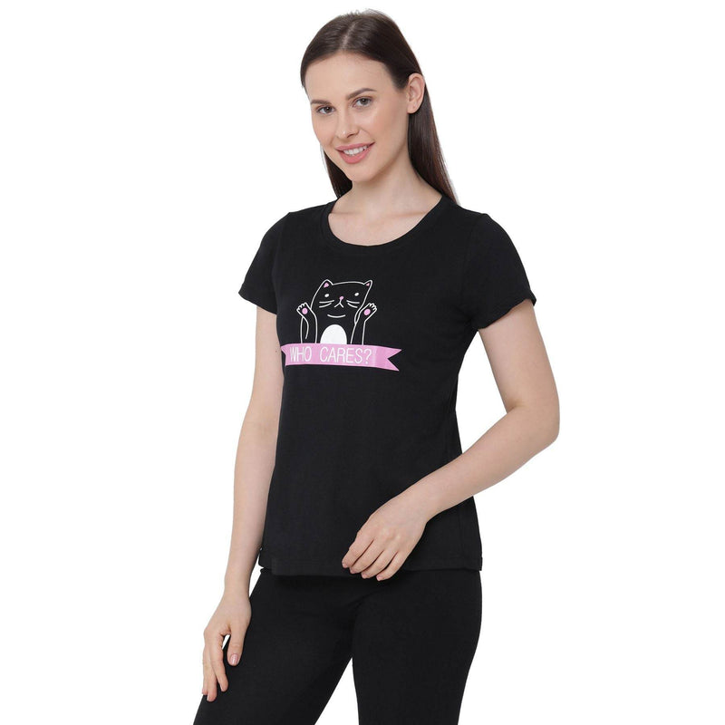 SOIE Woman - Half Sleeve Printed Soft Cotton Modal Lounge T-shirt - -for Women