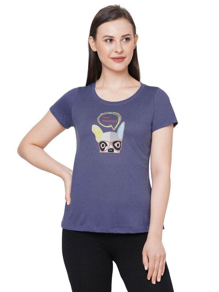SOIE Woman - Half Sleeve Printed Soft Cotton Modal Lounge T-shirt - -for Women