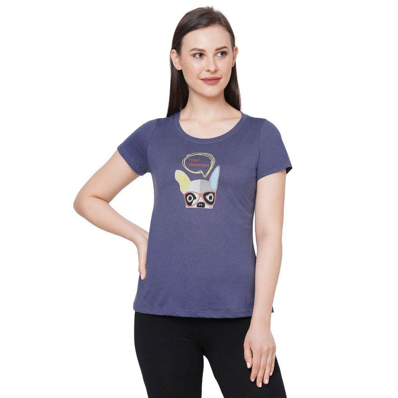 SOIE Woman - Half Sleeve Printed Soft Cotton Modal Lounge T-shirt - -for Women