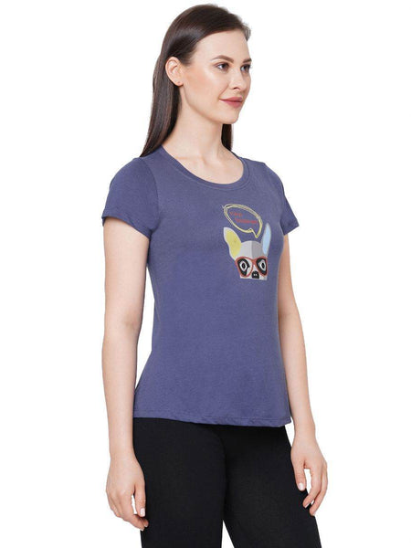 SOIE Woman - Half Sleeve Printed Soft Cotton Modal Lounge T-shirt - -for Women