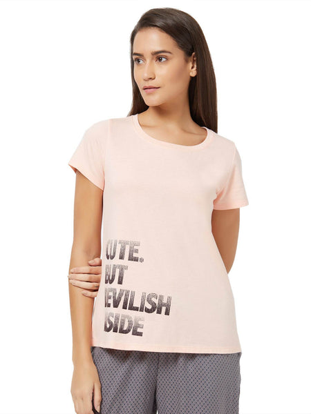 SOIE Woman - Half Sleeve Printed Soft Cotton Modal Lounge T-shirt - -for Women
