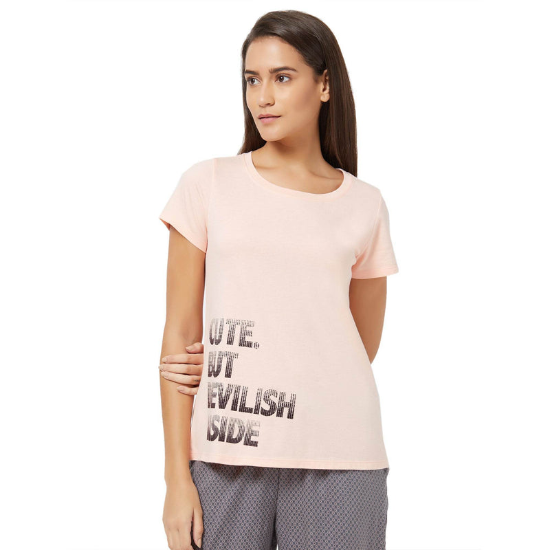 SOIE Woman - Half Sleeve Printed Soft Cotton Modal Lounge T-shirt - -for Women