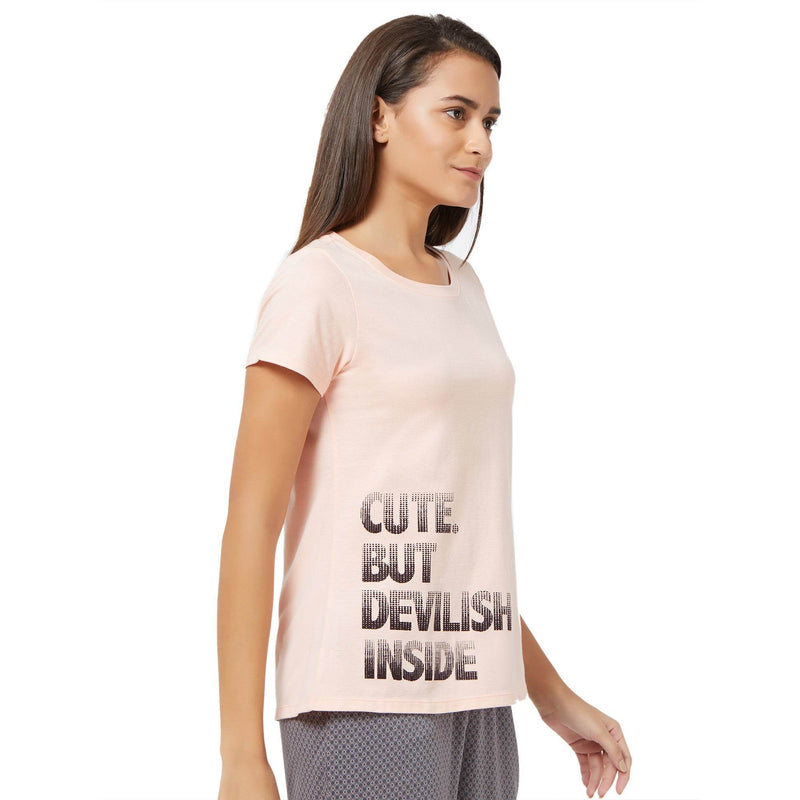 SOIE Woman - Half Sleeve Printed Soft Cotton Modal Lounge T-shirt - -for Women