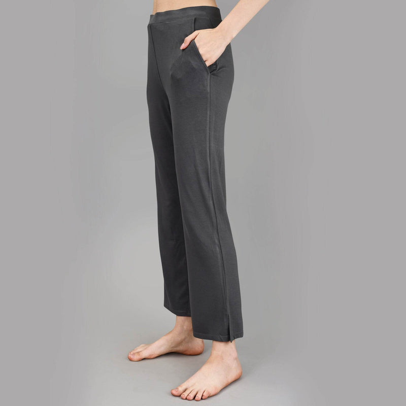 SOIE Woman - Mid Rise Flared Ankle Length Soft Lounge Pants with Side Slit and Pockets - -for Women