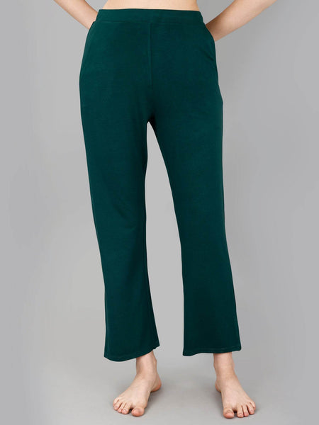 SOIE Woman - Mid Rise Flared Ankle Length Soft Lounge Pants with Side Slit and Pockets - -for Women