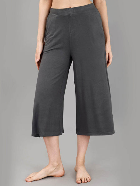 SOIE Woman - Mid Rise Flared Lounge Culottes 3/4 Length with Pockets - -for Women