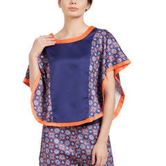 SOIE Woman - Navy Blue Poncho Paneled Top & Shorts Set - -for Women